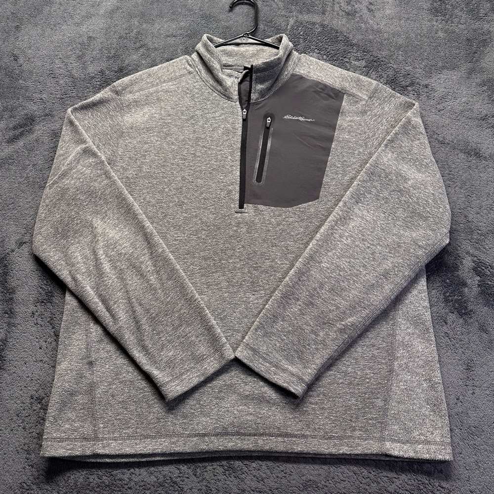 Eddie Bauer First Ascent Fleece Pullover Mens Large Gray Quarter Zip Pocket